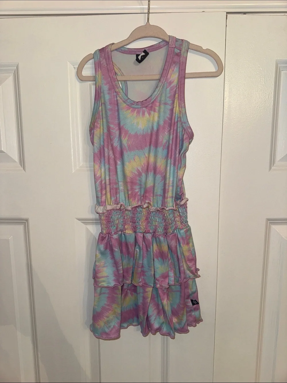 Pixielane Girls' Tie-Dye Ruffle Tank Dress - Pastel Pink & Blue